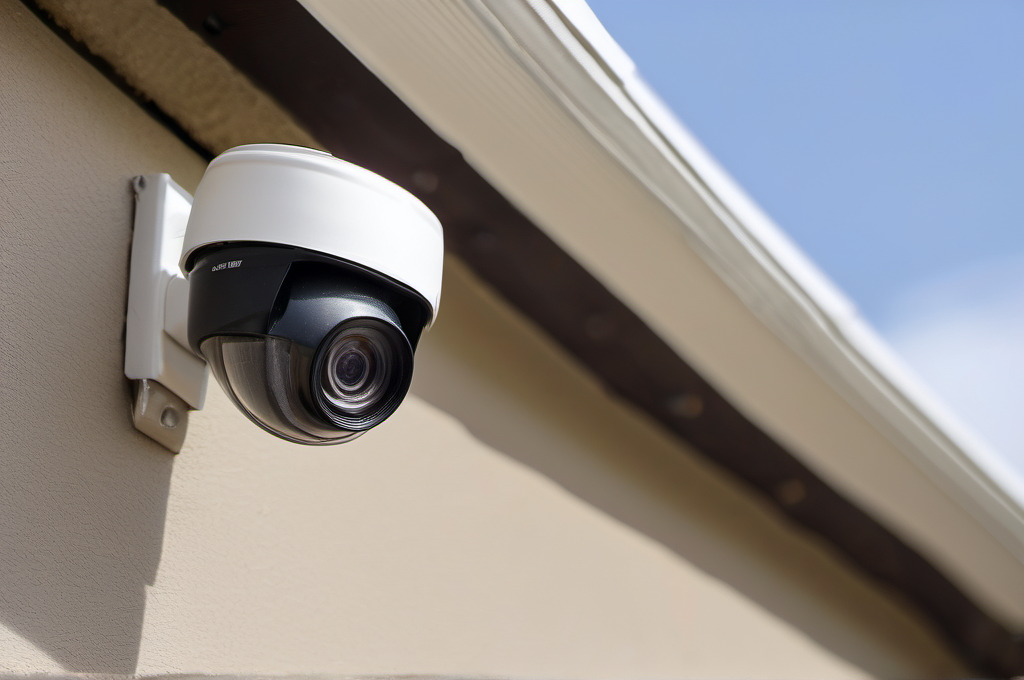 Discreet security camera mounted under a home eave